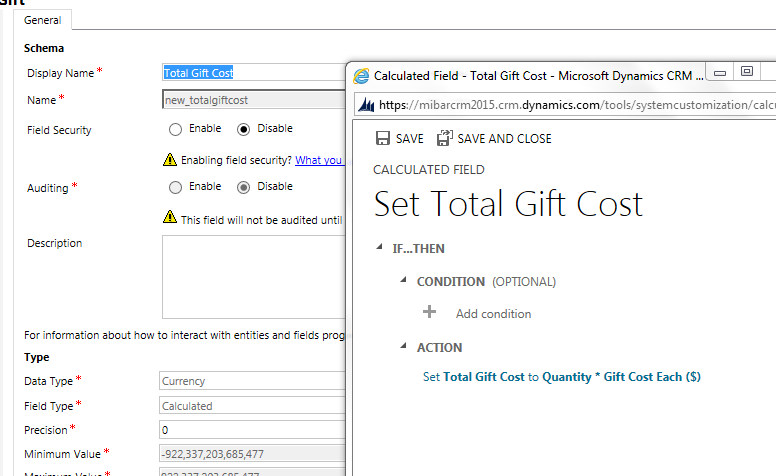 Calculated field configuration CRM 2015