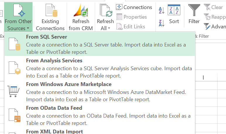 Connect SQL data in Excel