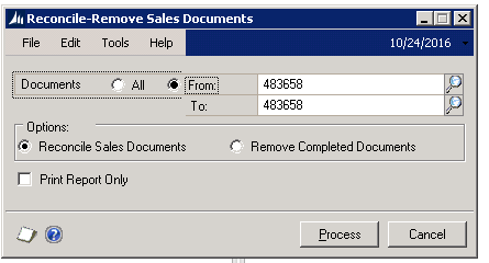 Reconcile Remove Sales Documents Microsoft Dynamics GP
