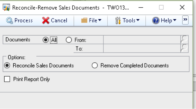 reconcile remove sales documents