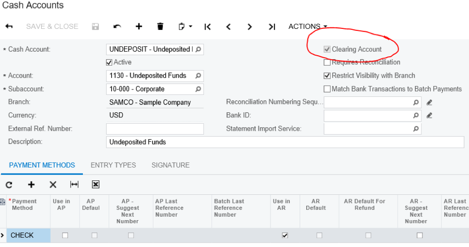 Configure Undeposited Account Clearing Account
